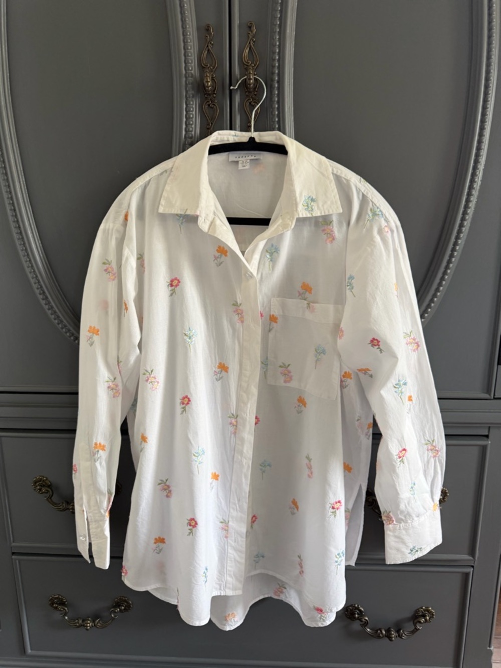 White Floral Button-Up Shirt for Women